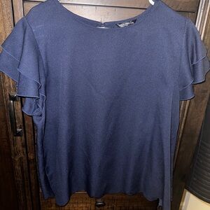 Navy Blue Ruffle Sleeve Top